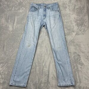 Wrangler Jeans Mens 31x32 Blue Denim Light Wash Wishkered Straight Leg Outdoor